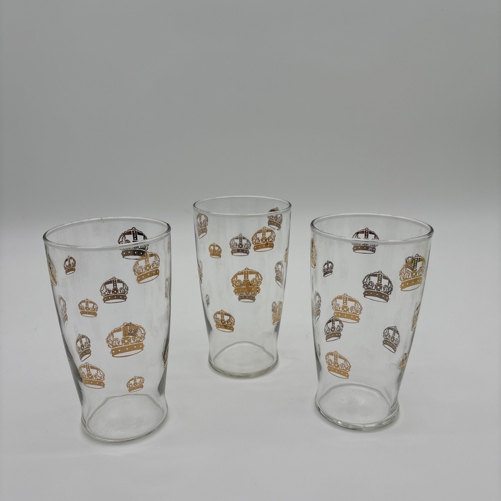 Set of 3 Vintage 1950s Standard Oil Gold Crown Glasses MCM Gas Station Promo